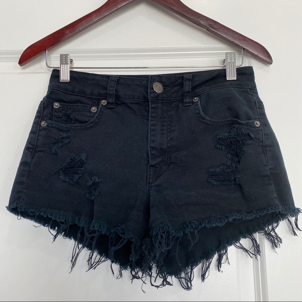 American Eagle Black Hi Rise Festival Denim Shorts